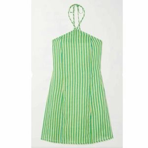 Faithfull The Brand Muthia Stripe Linen Halterneck Mini Dress